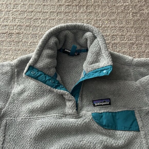 Patagonia Womens Medium M Fleece Synchilla Jacket Regular Gray and Teal 1/4 Zip - Picture 6 of 8